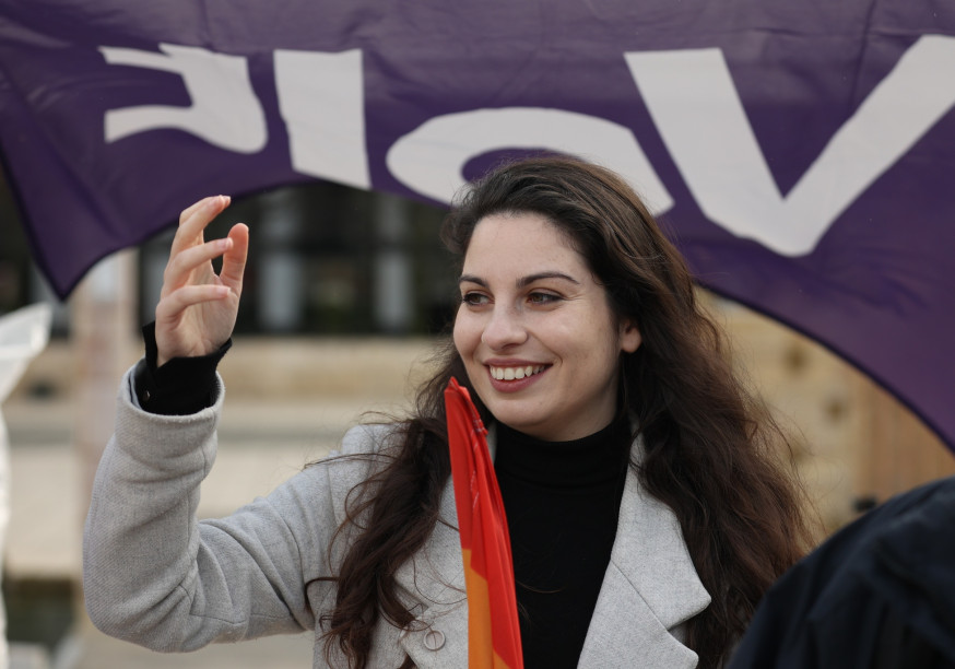 Volt Portugal Inês Bravo Figueiredo na Arruada na Rua do Bemformoso