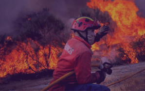 Bombeiro a combater incêndio